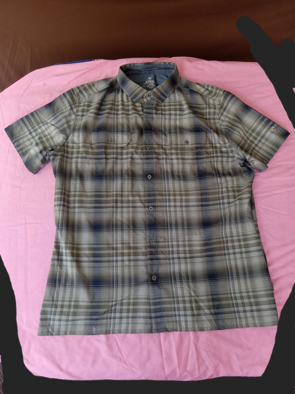 Kuhl Men's Short Sleeve Plaid Button-Down Shirt - Olive & Blue Plaid Sz L